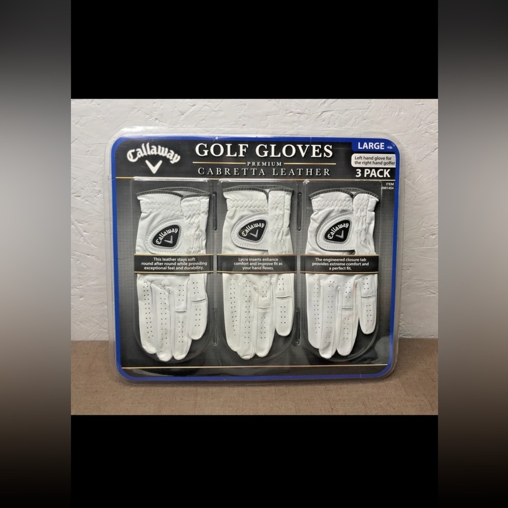 New Sealed 3-Pack Callaway Premium Cabretta Leather Golf Gloves Left Hand Large